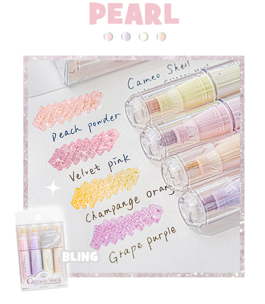 Cameo Shell Shimmering Pink Pastel Highlighters - 4 Colors Set