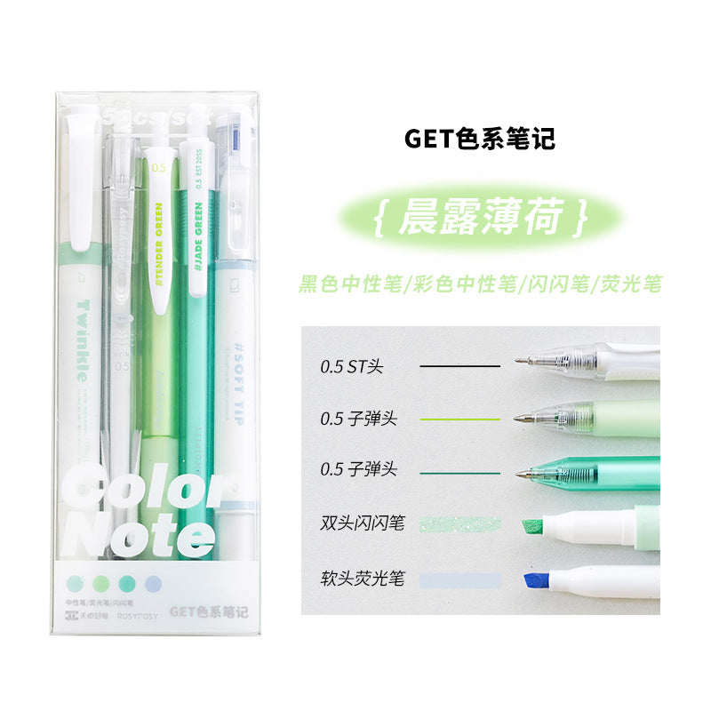 Rosyposy Color Note Pen Set - Korean Minimalist Style Stationery Kit