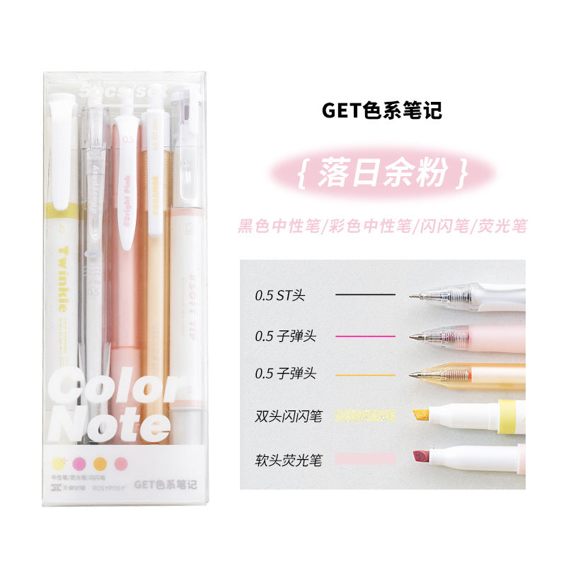 Rosyposy Color Note Pen Set - Korean Minimalist Style Stationery Kit