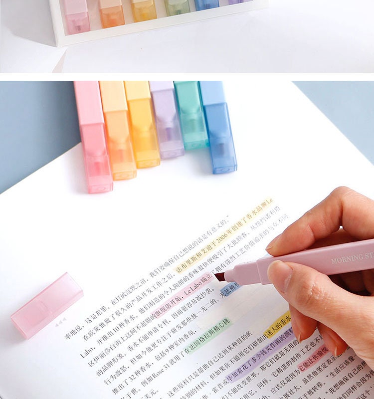 Macarons cute Double-Ended Highlighter Pens Set of 6 | Bullet Point and Chisel Tip | Korean Japanese Pen