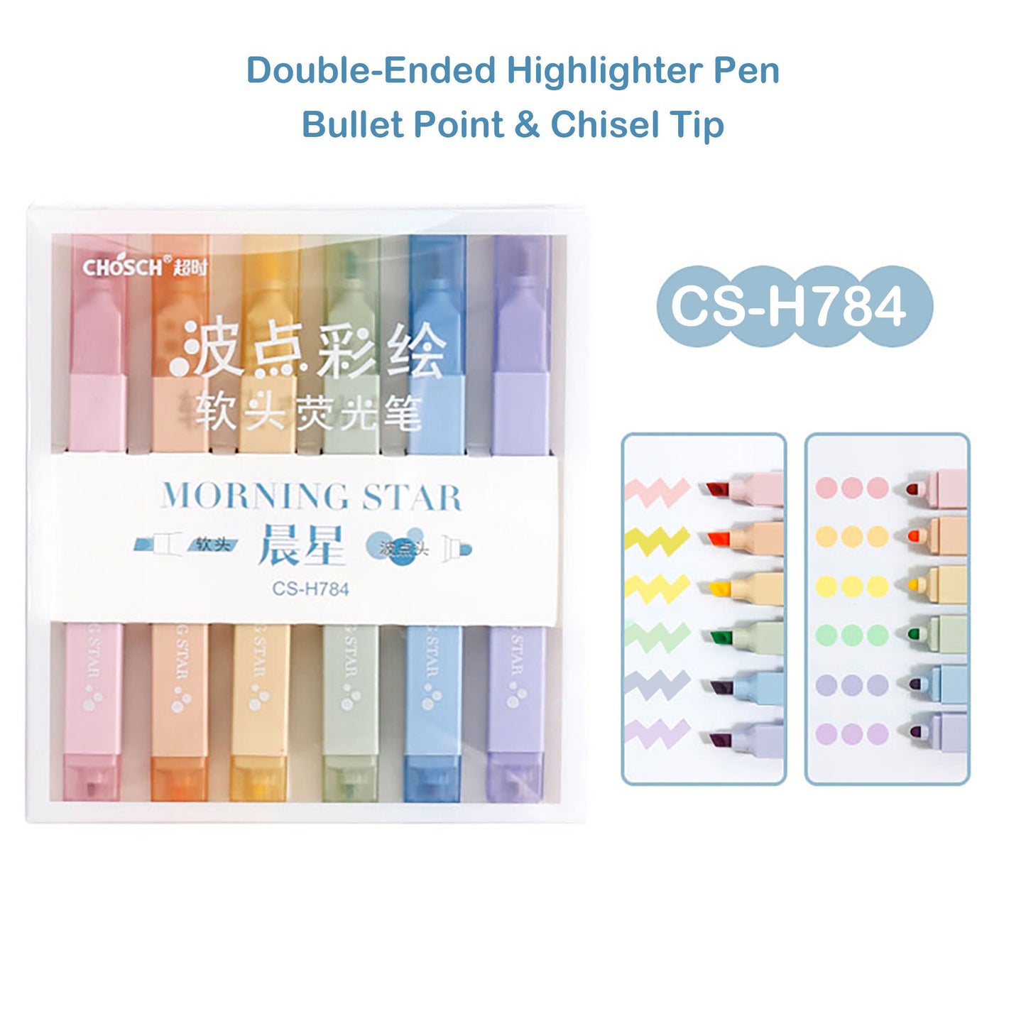 Macarons cute Double-Ended Highlighter Pens Set of 6 | Bullet Point and Chisel Tip | Korean Japanese Pen