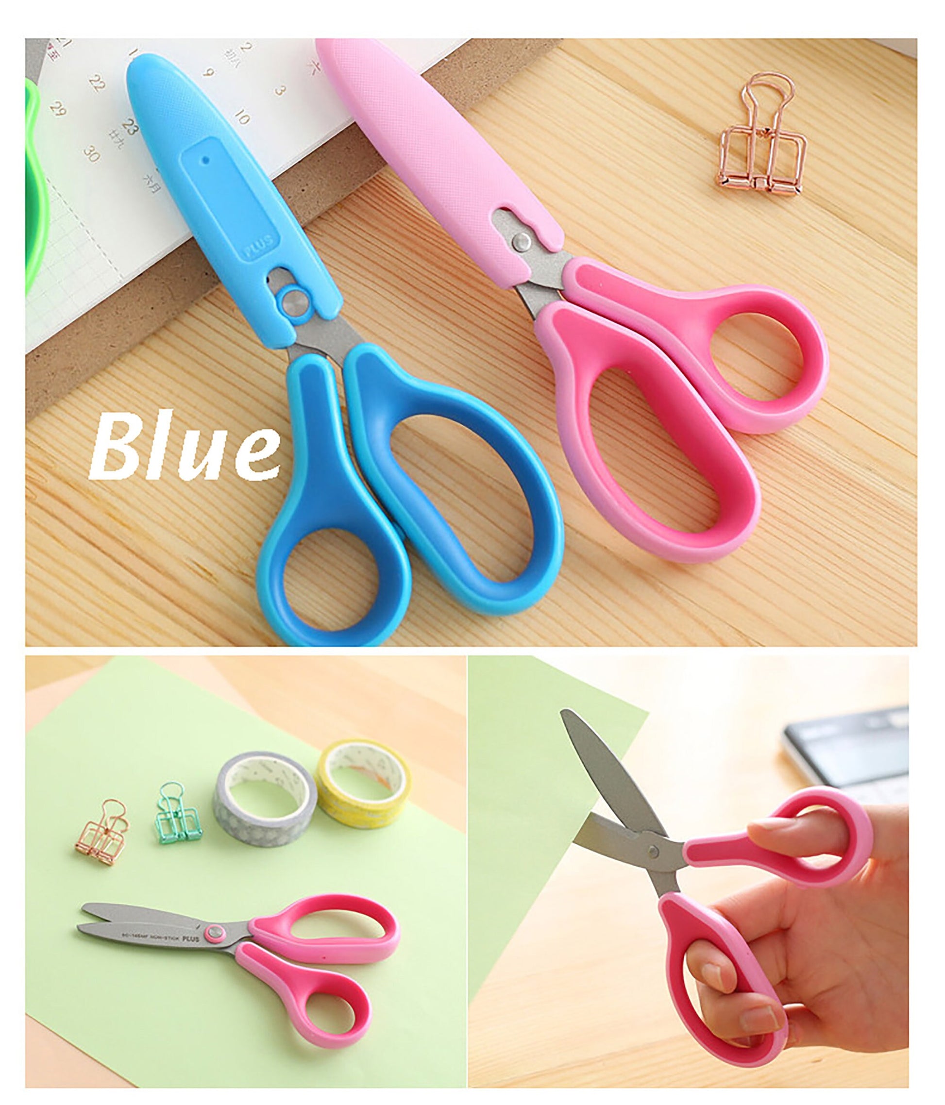 Japan PLUS children's safety scissors elementary school students, kin –