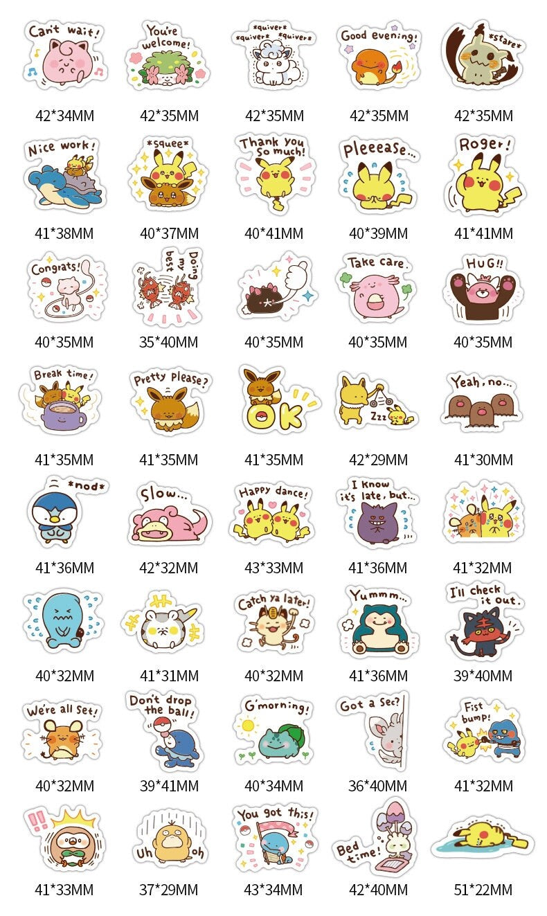 40 PCS Pokemon-Themed Stickers for Scrapbooking and Journaling