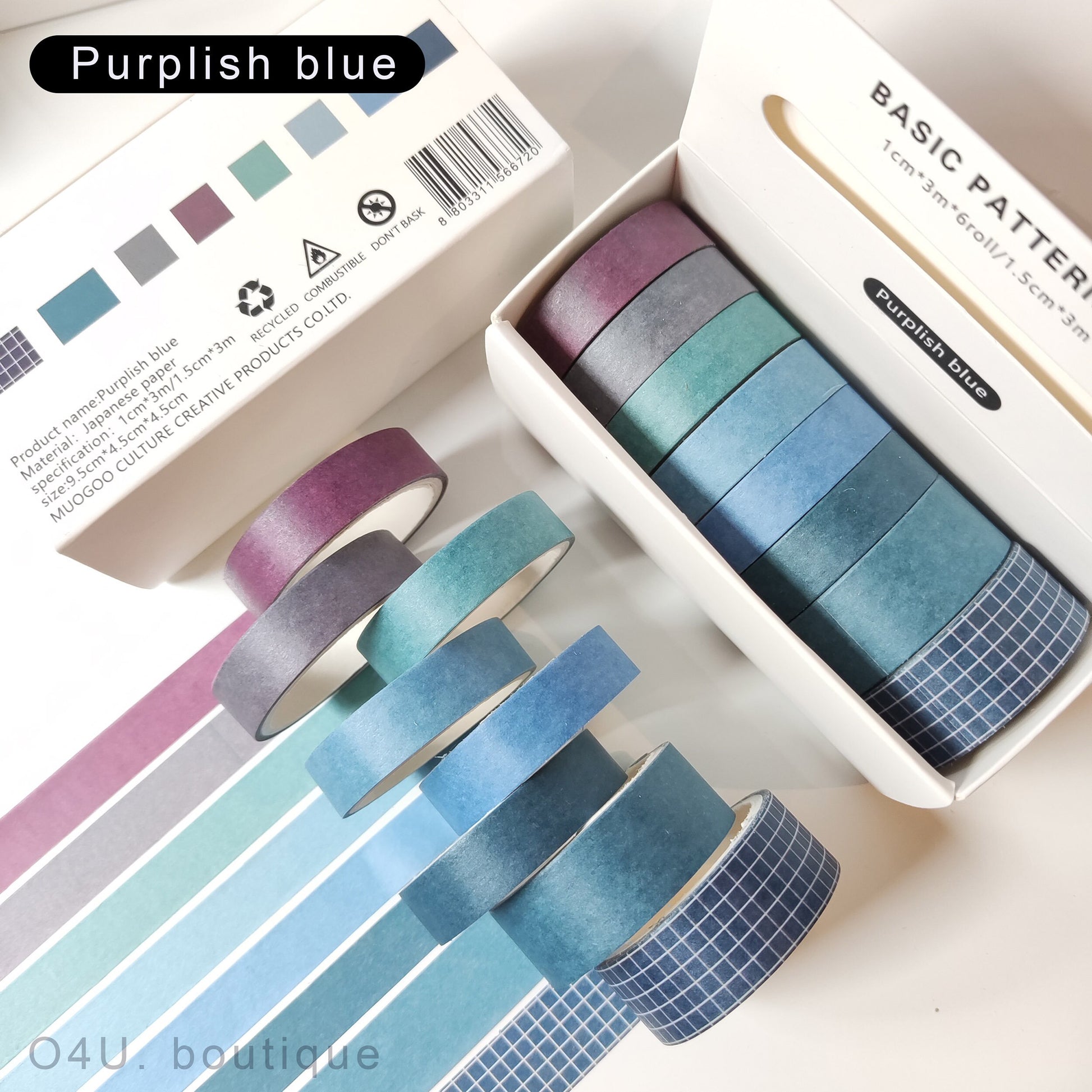 8 Rolls Basic Washi Tape Set, Purplish blue washi tape