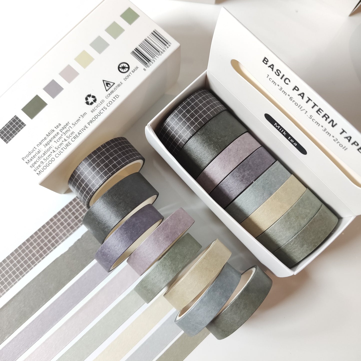 8 Rolls Basic Washi Tape Set | light color simple washi tape for sweet theme Journal deco |Candy color & Rainbow