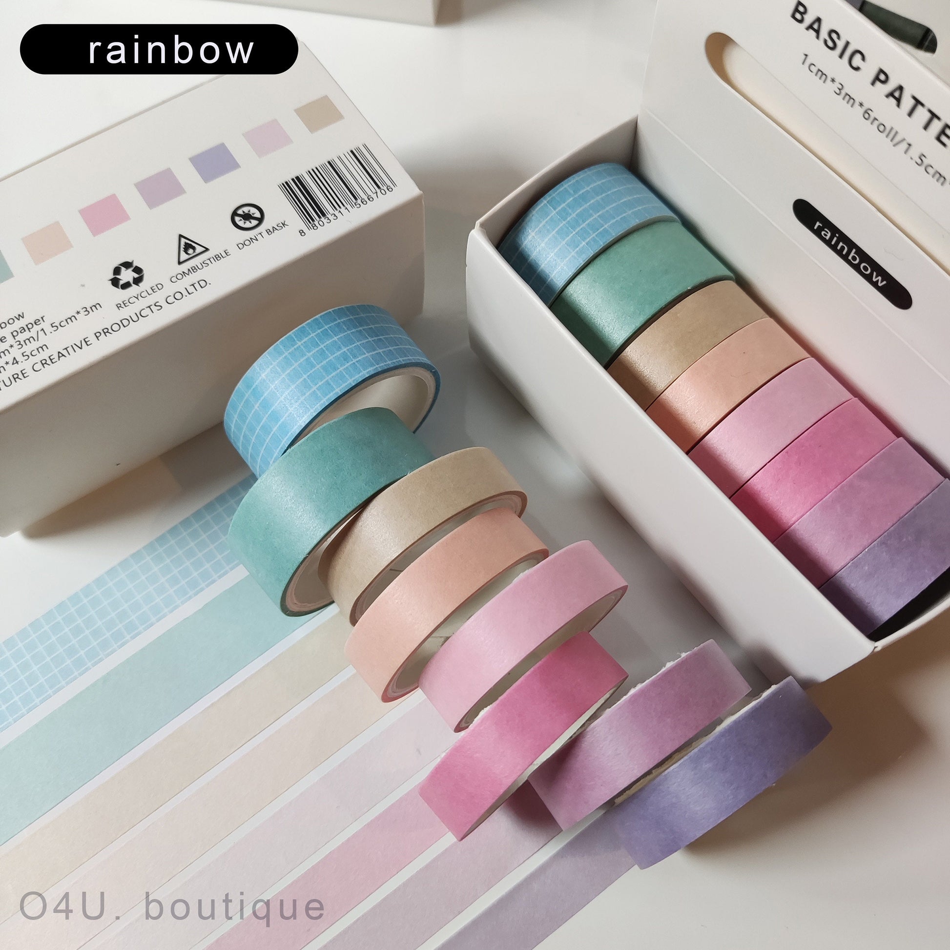 8 Rolls Basic Washi Tape Set | light color simple washi tape for sweet theme Journal deco |Candy color & Rainbow